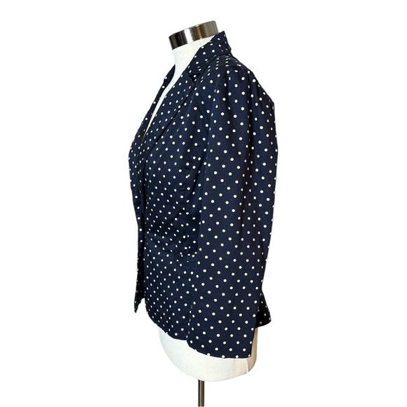SANDRO STUDIO CAREER NAVY POLKA DOT LIGHTWEIGHT STRETCH CROPPED BLAZER - Picture 6 of 12